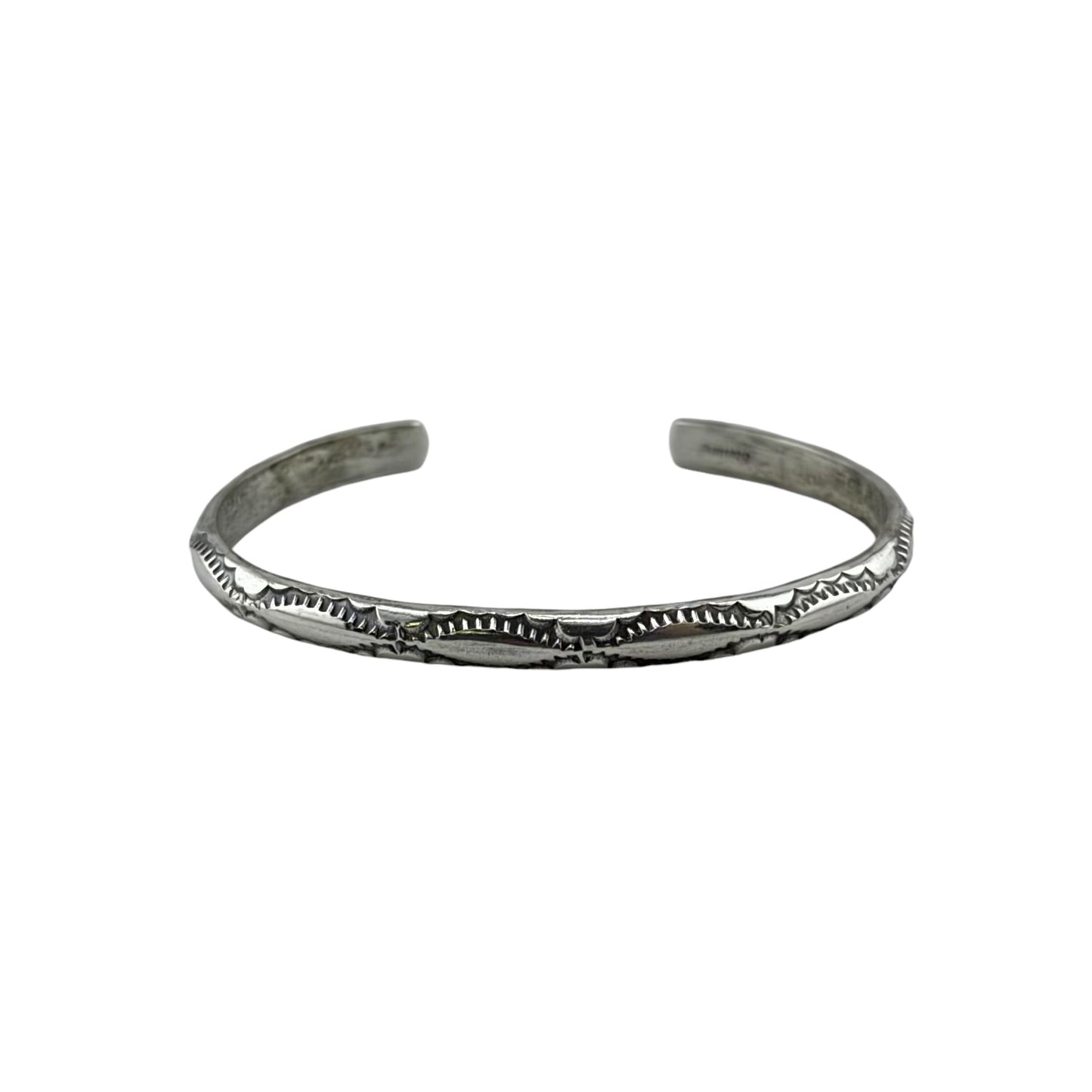 Elaine Tahe Sterling Silver Navajo Imprinted Half Round 5mm Bracelet