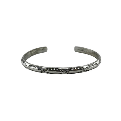 Elaine Tahe Sterling Silver Navajo Imprinted Half Round 5mm Bracelet