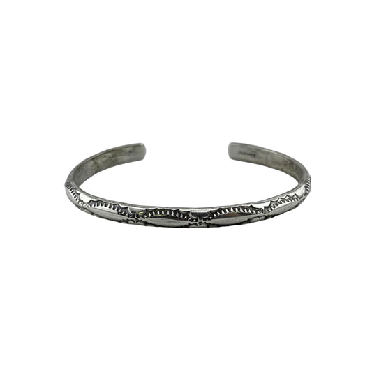 Elaine Tahe Sterling Silver Navajo Imprinted Half Round 5mm Bracelet