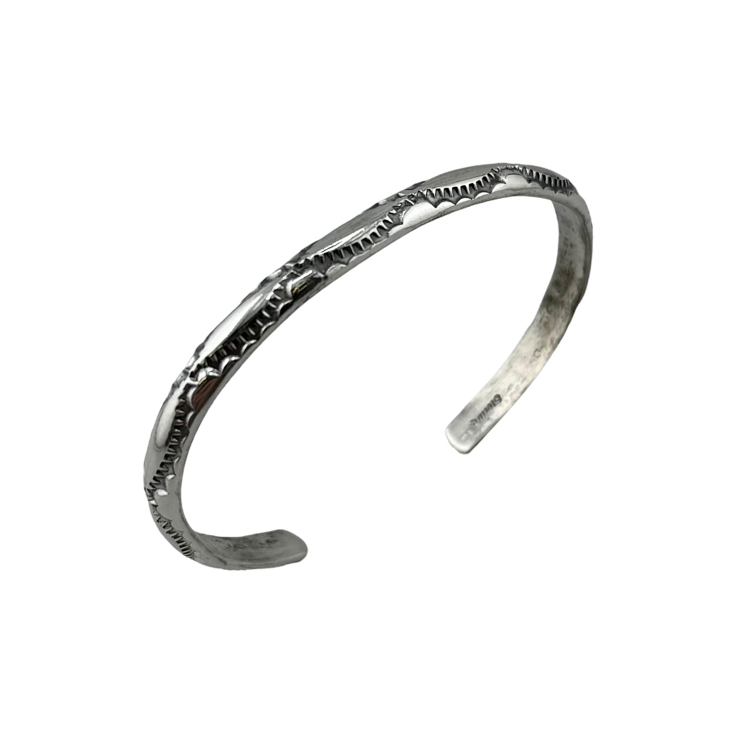 Elaine Tahe Sterling Silver Navajo Imprinted Half Round 5mm Bracelet