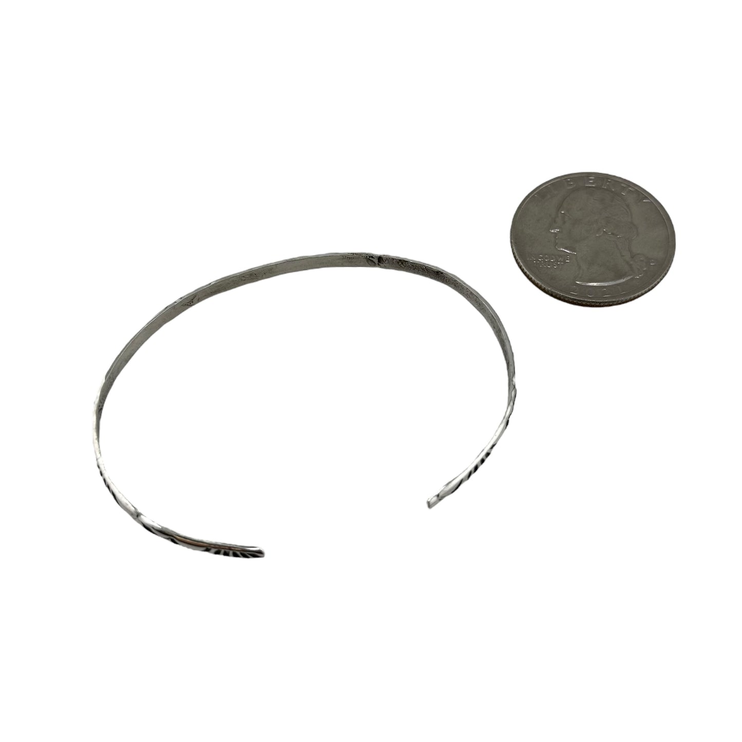 Elaine Tahe Sterling Silver Navajo Imprinted Half Round 3mm Bracelet