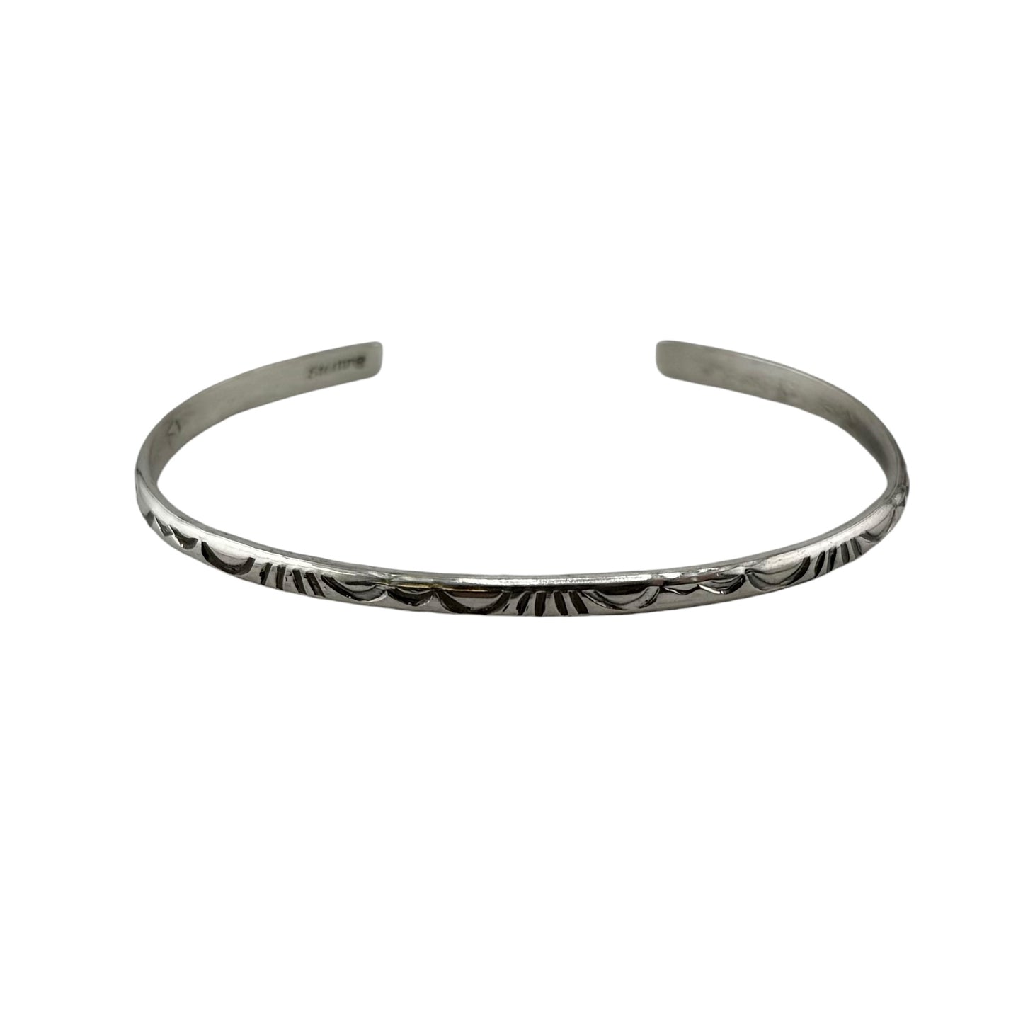 Elaine Tahe Sterling Silver Navajo Imprinted Half Round 3.2mm Bracelet