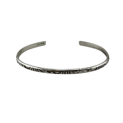 Elaine Tahe Sterling Silver Navajo Imprinted Half Round 3.2mm Bracelet