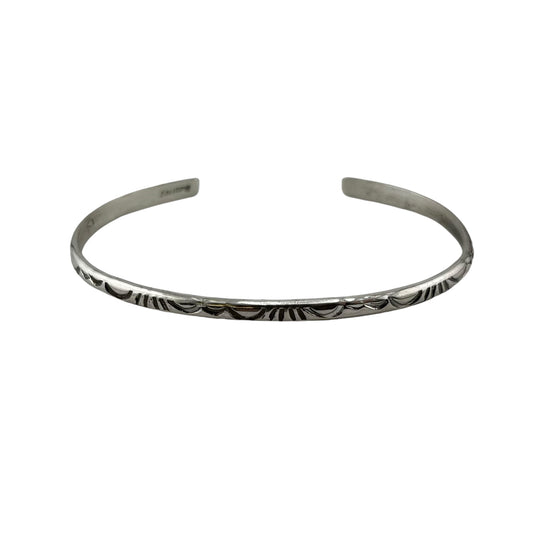 Elaine Tahe Sterling Silver Navajo Imprinted Half Round 3.2mm Bracelet