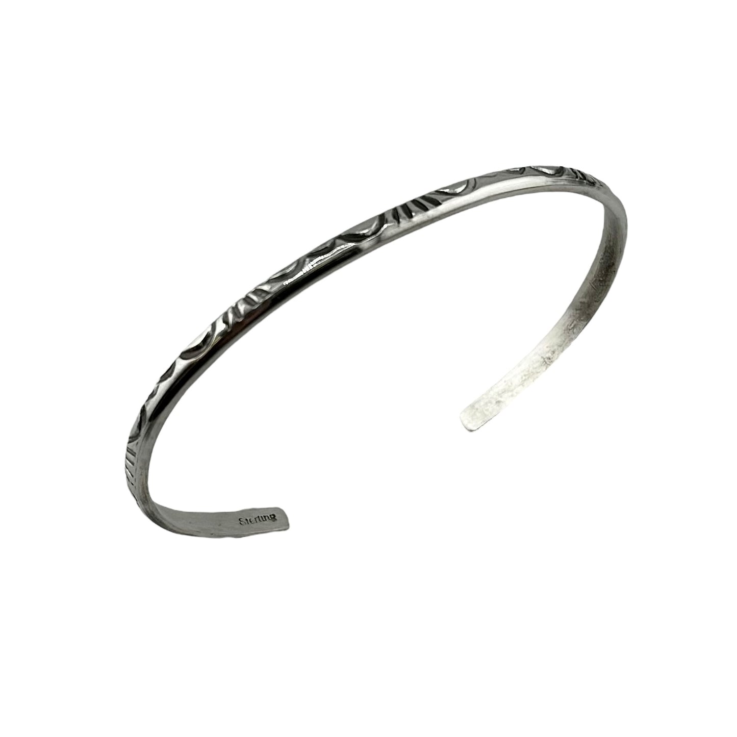 Elaine Tahe Sterling Silver Navajo Imprinted Half Round 3.2mm Bracelet