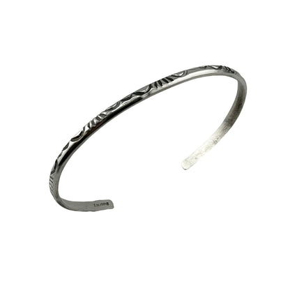 Elaine Tahe Sterling Silver Navajo Imprinted Half Round 3.2mm Bracelet