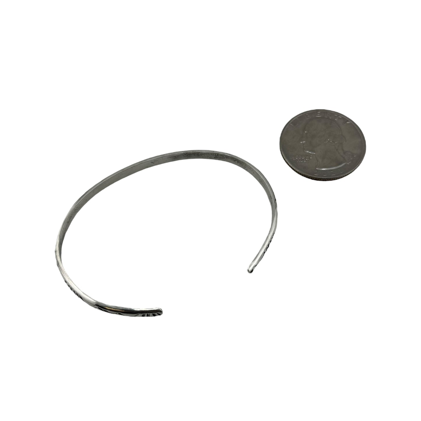 Elaine Tahe Sterling Silver Navajo Imprinted Half Round 3.2mm Bracelet