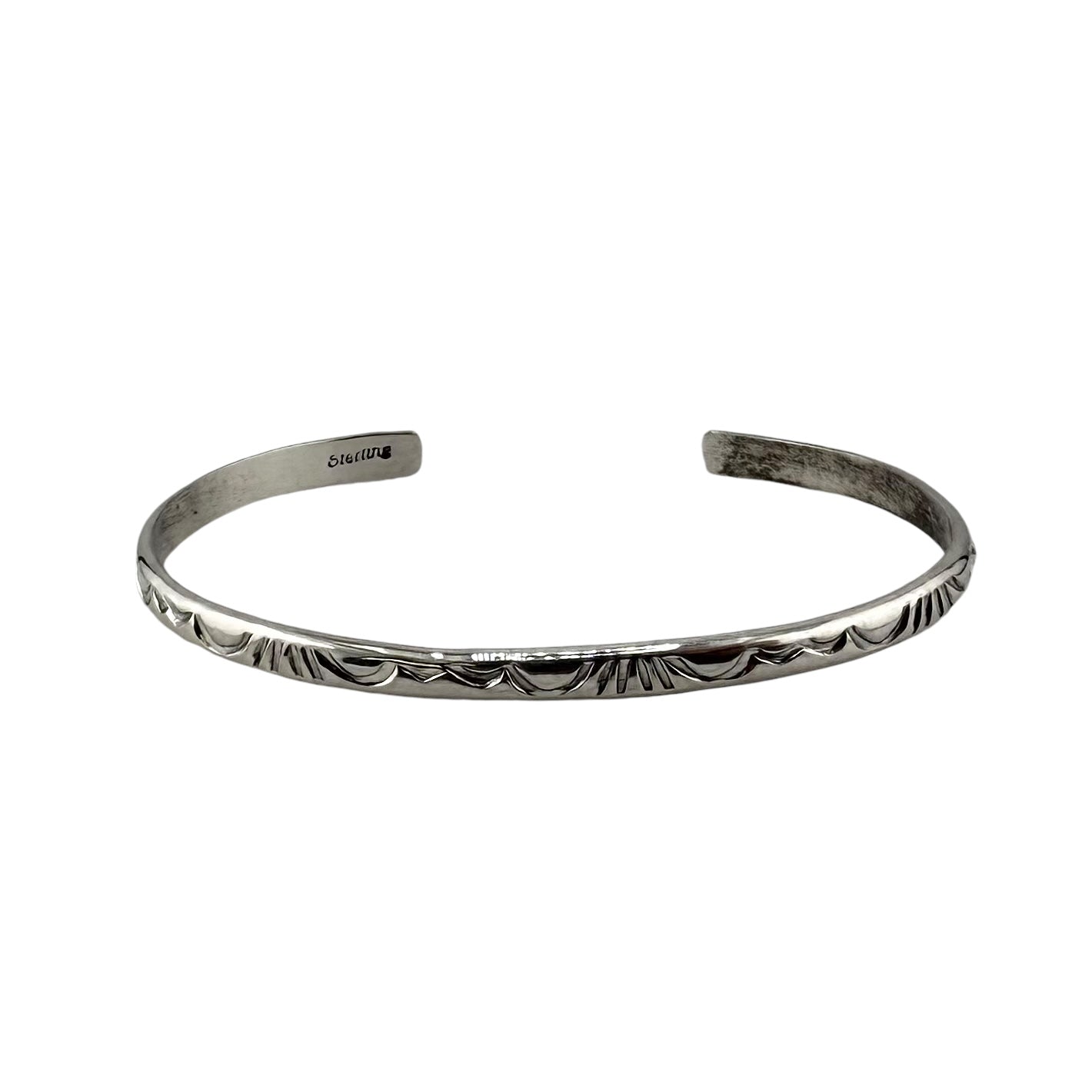 Elaine Tahe Sterling Silver Navajo Imprinted Half Round 4mm Bracelet