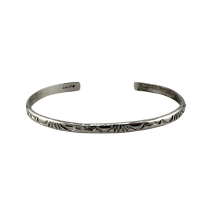 Elaine Tahe Sterling Silver Navajo Imprinted Half Round 4mm Bracelet