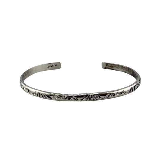 Elaine Tahe Sterling Silver Navajo Imprinted Half Round 4mm Bracelet