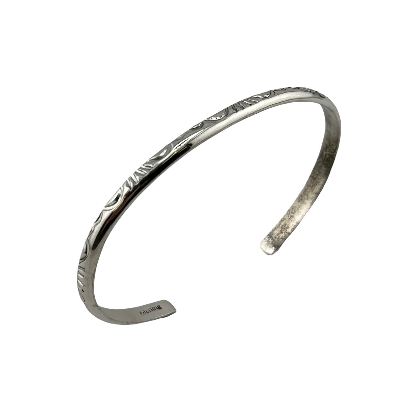 Elaine Tahe Sterling Silver Navajo Imprinted Half Round 4mm Bracelet