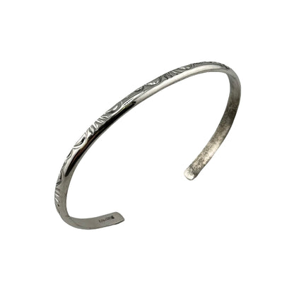 Elaine Tahe Sterling Silver Navajo Imprinted Half Round 4mm Bracelet