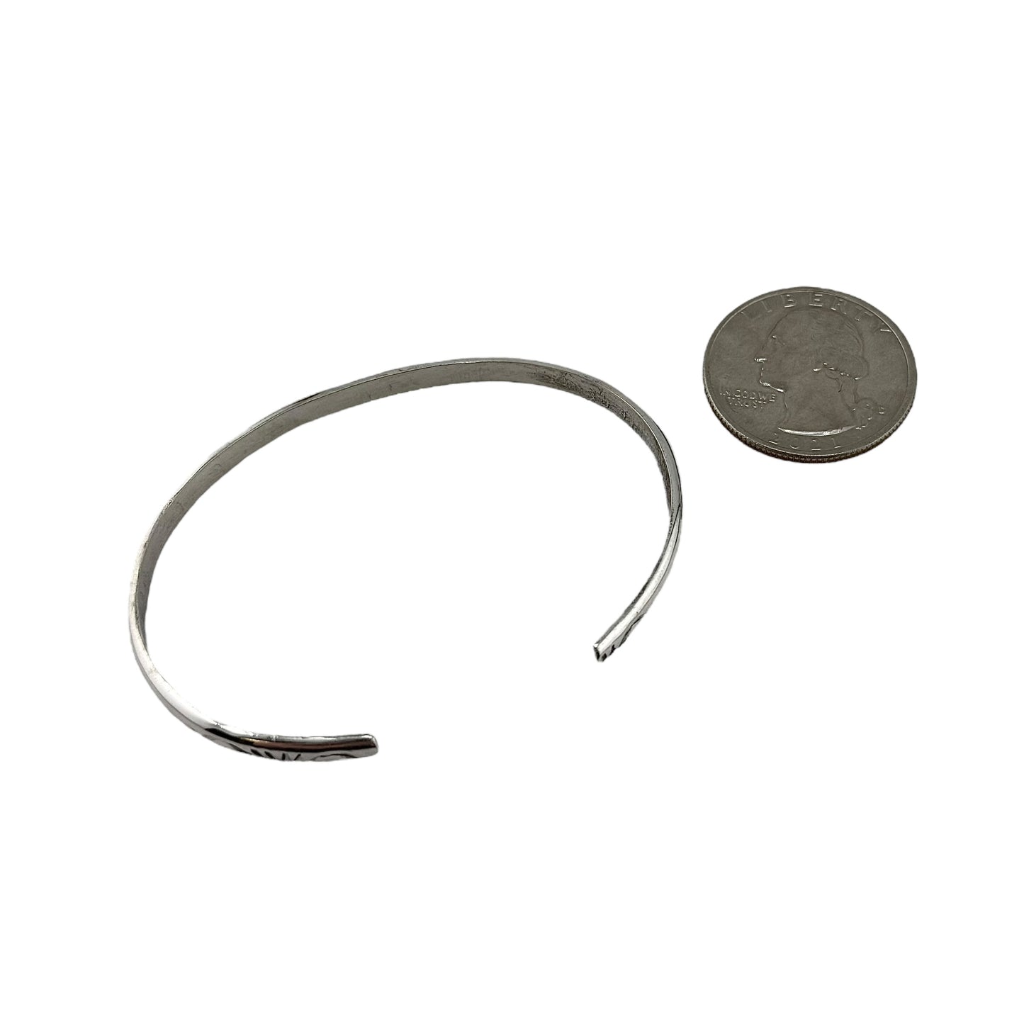 Elaine Tahe Sterling Silver Navajo Imprinted Half Round 4mm Bracelet