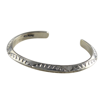 Elaine Tahe Sterling Silver Triangle Wire Imprinted 5.5mm Navajo Bracelet