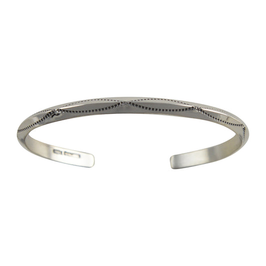 Elaine Tahe Sterling Silver Triangle Wire Imprinted 3.5mm Navajo Bracelet