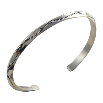 Elaine Tahe Sterling Silver Triangle Wire Imprinted 3.5mm Navajo Bracelet