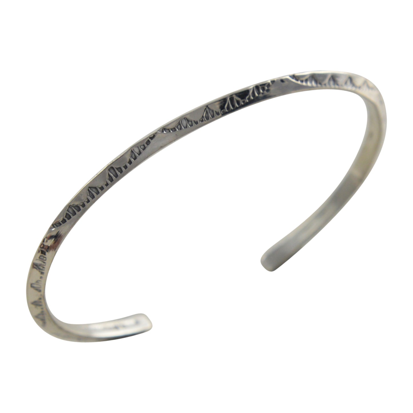 Elaine Tahe Sterling Silver Triangle Wire Imprinted 3mm Navajo Bracelet