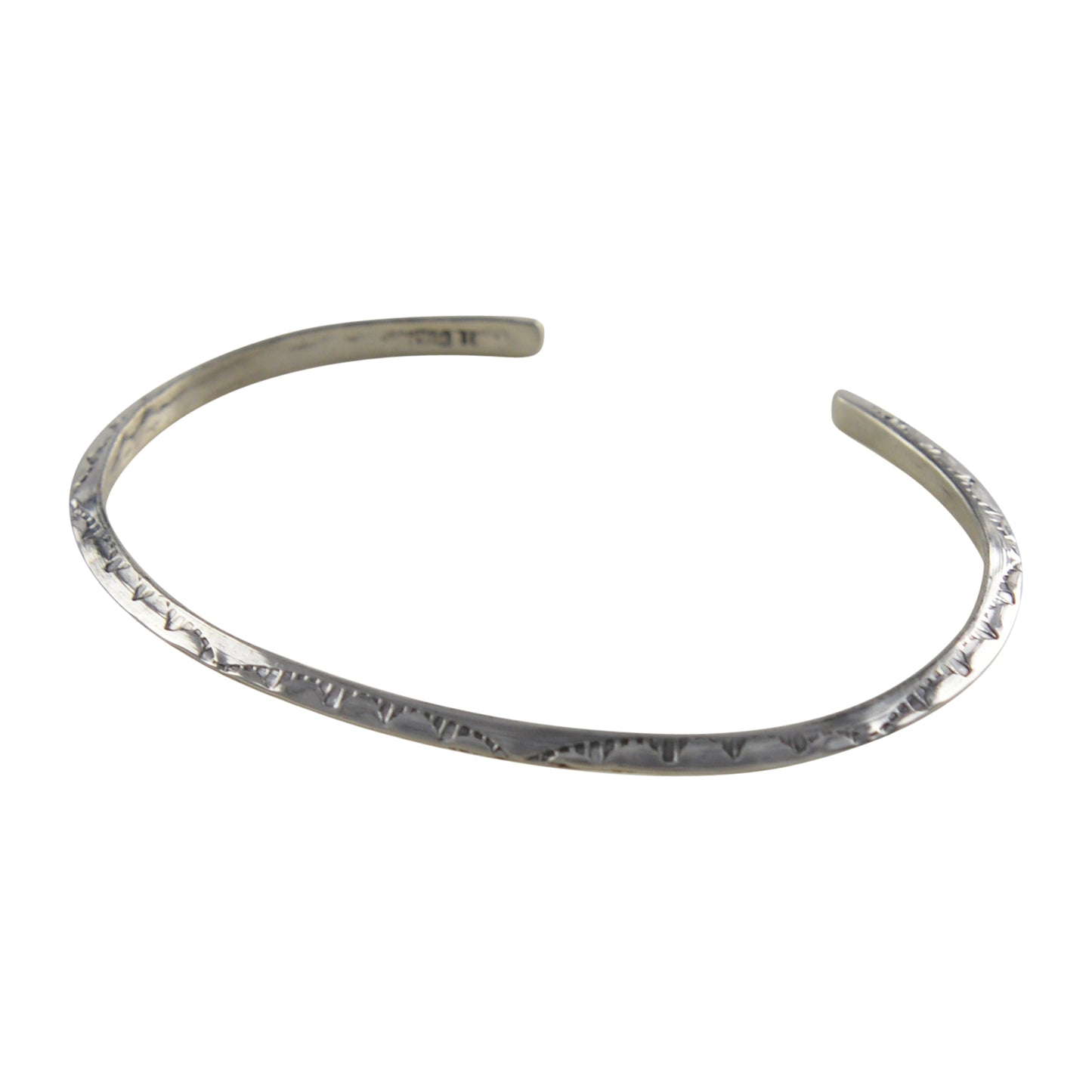 Elaine Tahe Sterling Silver Triangle Wire Imprinted 3mm Navajo Bracelet