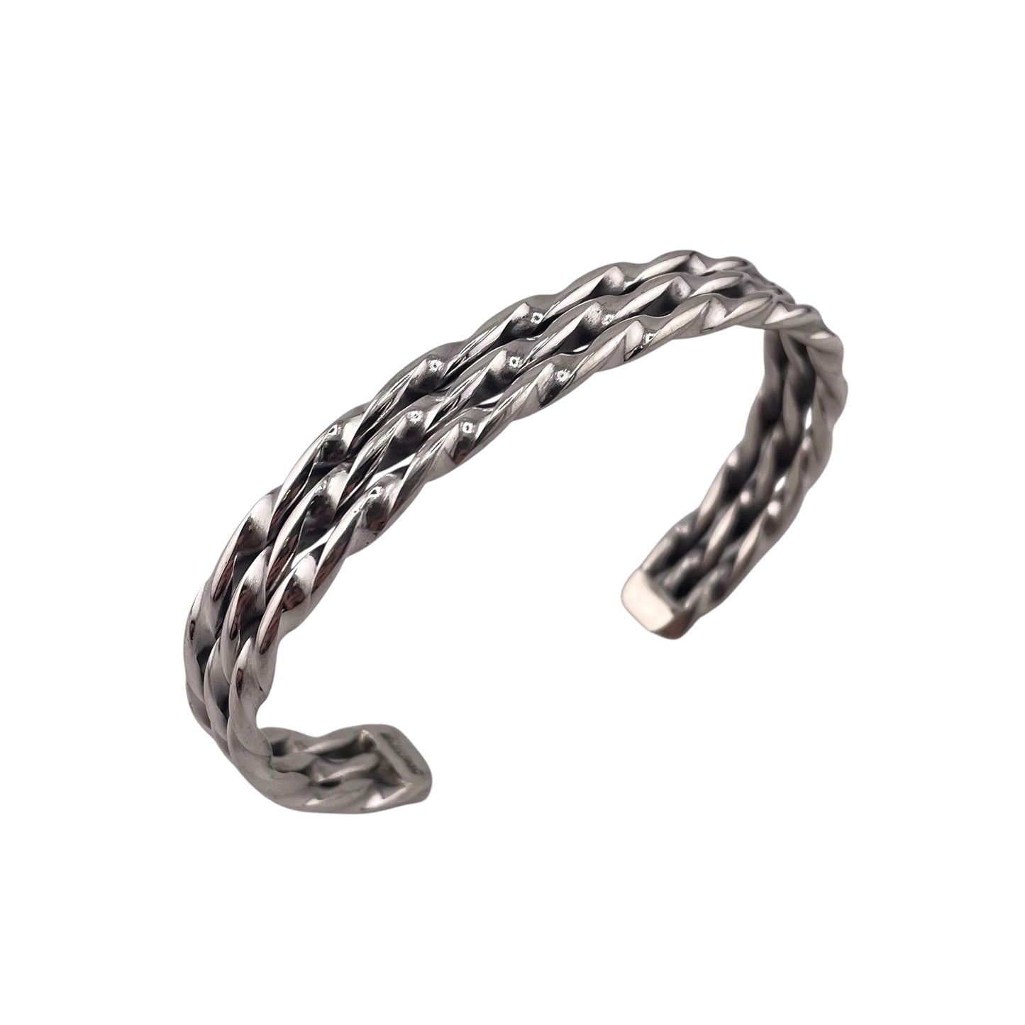 Elaine Tahe Sterling Silver Navajo Triple Rope Twist 9mm Bracelet