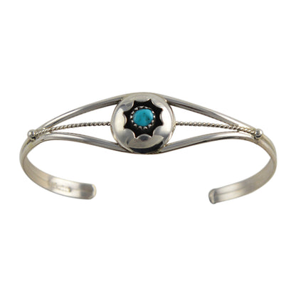 Turquoise Round Shadow Box Navajo Bracelet Sterling Silver