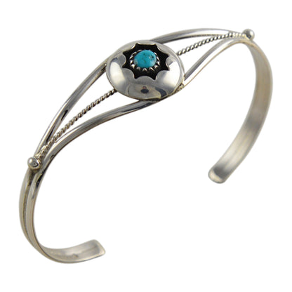 Turquoise Round Shadow Box Navajo Bracelet Sterling Silver