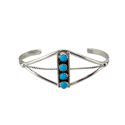 Janice White Turquoise 4 Stone Navajo Bracelet Sterling Silver