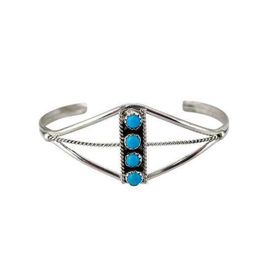 Janice White Turquoise 4 Stone Navajo Bracelet Sterling Silver