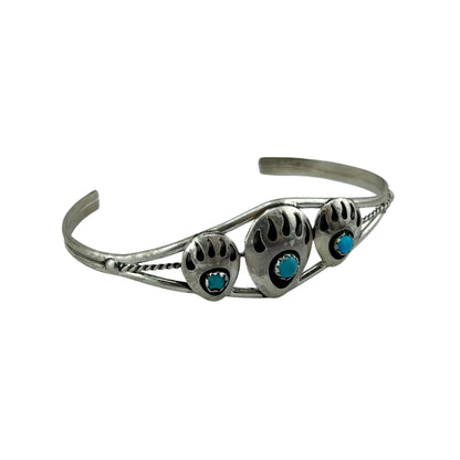 Turquoise 3 Bear Paw Navajo Bracelet Sterling Silver