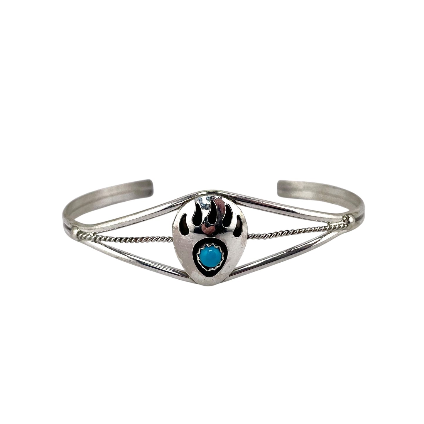 Turquoise Single Bear Paw Navajo Bracelet Sterling Silver