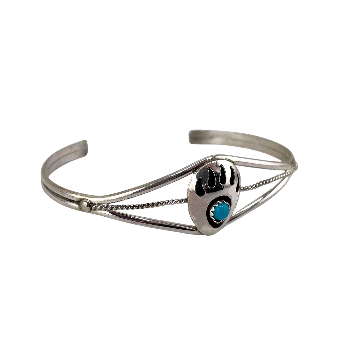 Turquoise Single Bear Paw Navajo Bracelet Sterling Silver