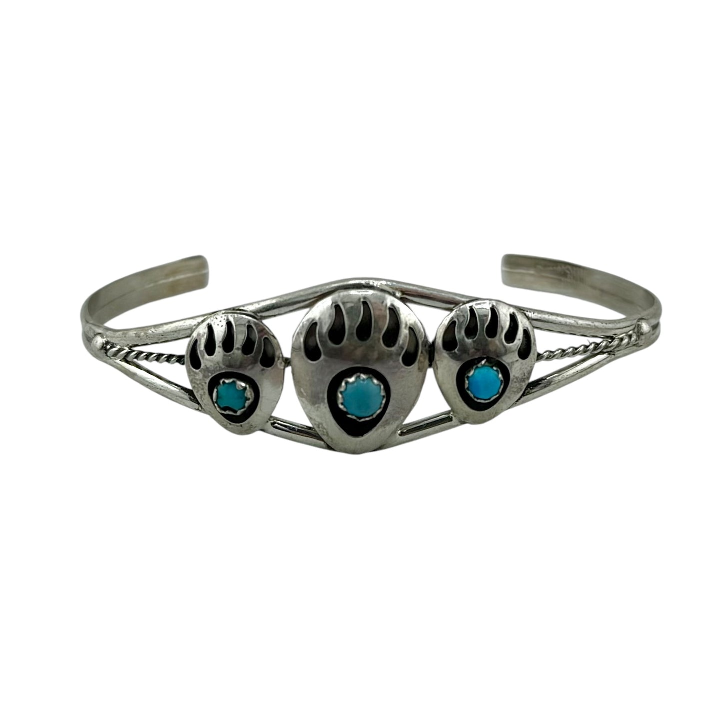 Turquoise Bear Paw Row Navajo Bracelet Sterling Silver