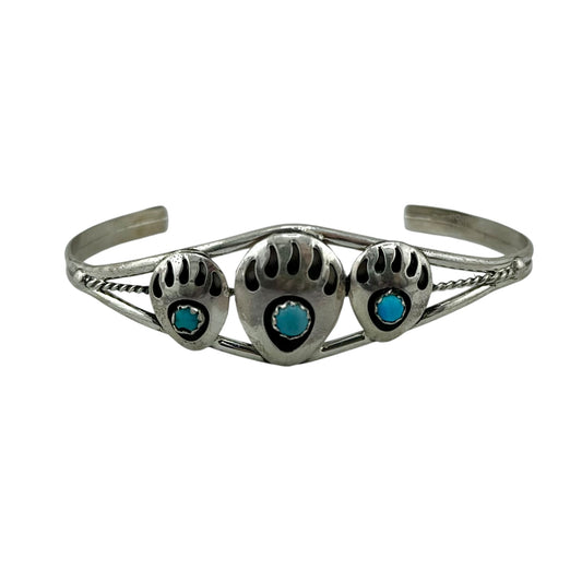 Turquoise Bear Paw Row Navajo Bracelet Sterling Silver