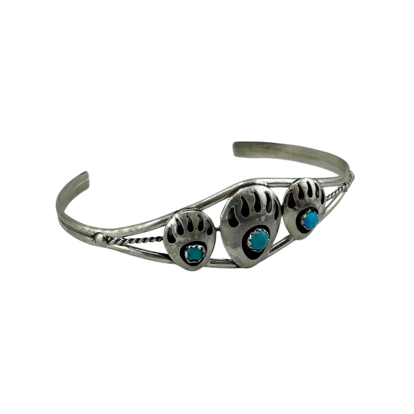 Turquoise Bear Paw Row Navajo Bracelet Sterling Silver