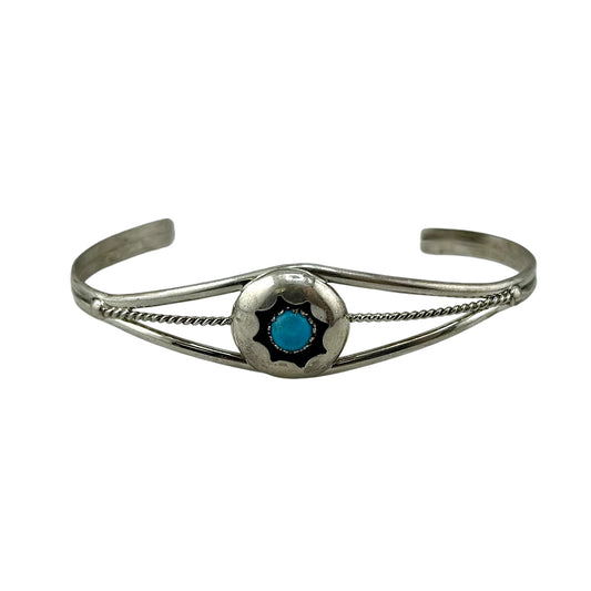 Turquoise Round Shadow Box Navajo Bracelet Sterling Silver