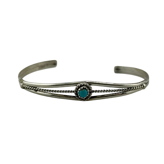 Turquoise Round Navajo Cuff Bracelet Sterling Silver