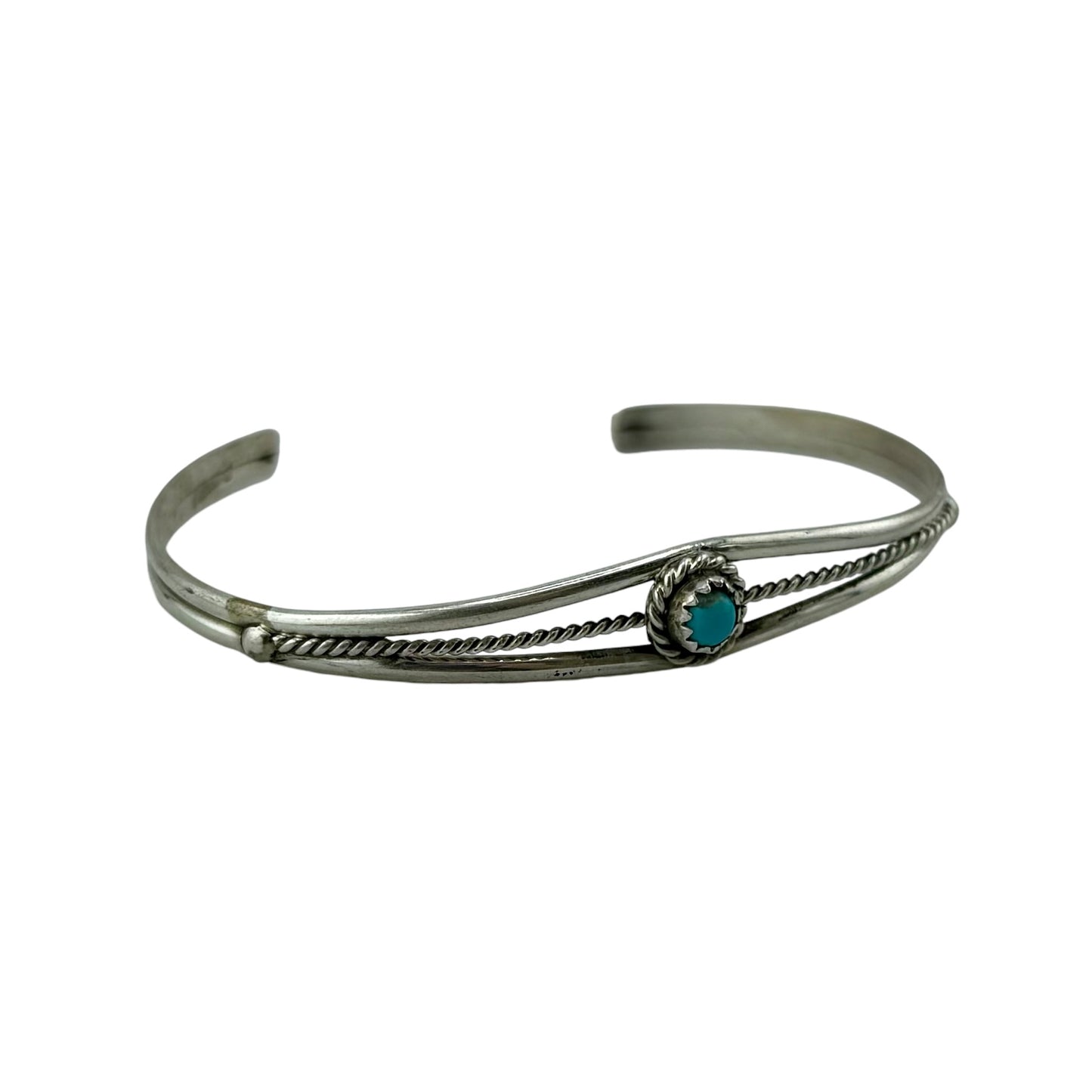 Turquoise Round Navajo Cuff Bracelet Sterling Silver