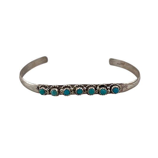 Turquoise 7-Stone Row Navajo Bracelet Sterling Silver