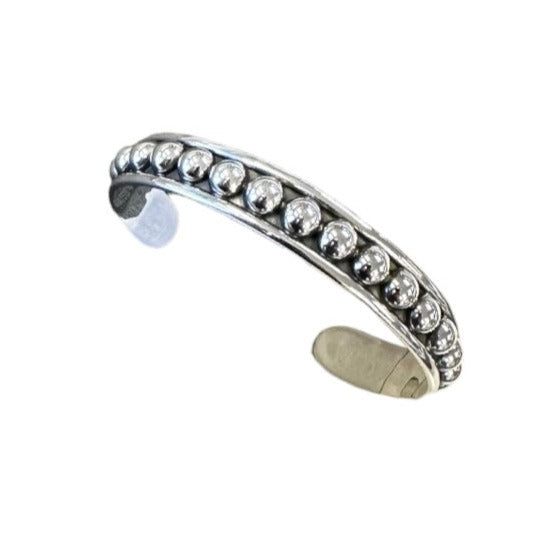 Sterling Silver Dotted Bead Row 10mm Cuff Bracelet