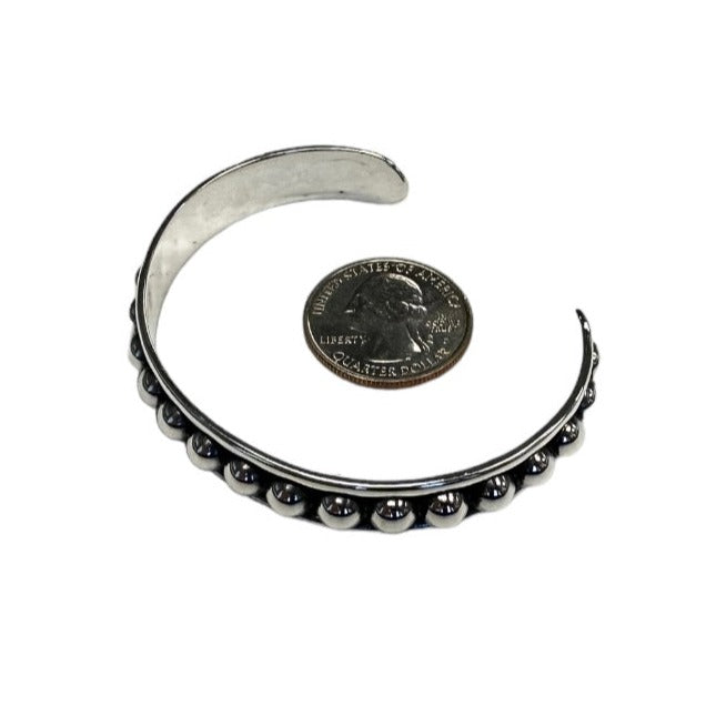 Sterling Silver Dotted Bead Row 10mm Cuff Bracelet