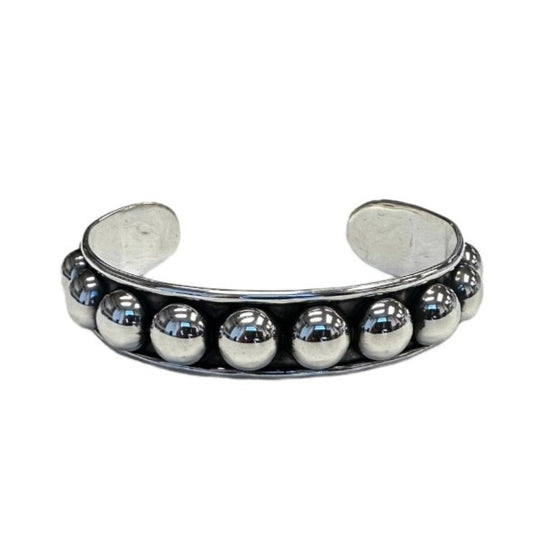 Sterling Silver Dotted Bead Row 15mm Cuff Bracelet