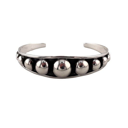 Graduated Ball Dot Cuff Bracelet 15mm Wide Sterling Silver