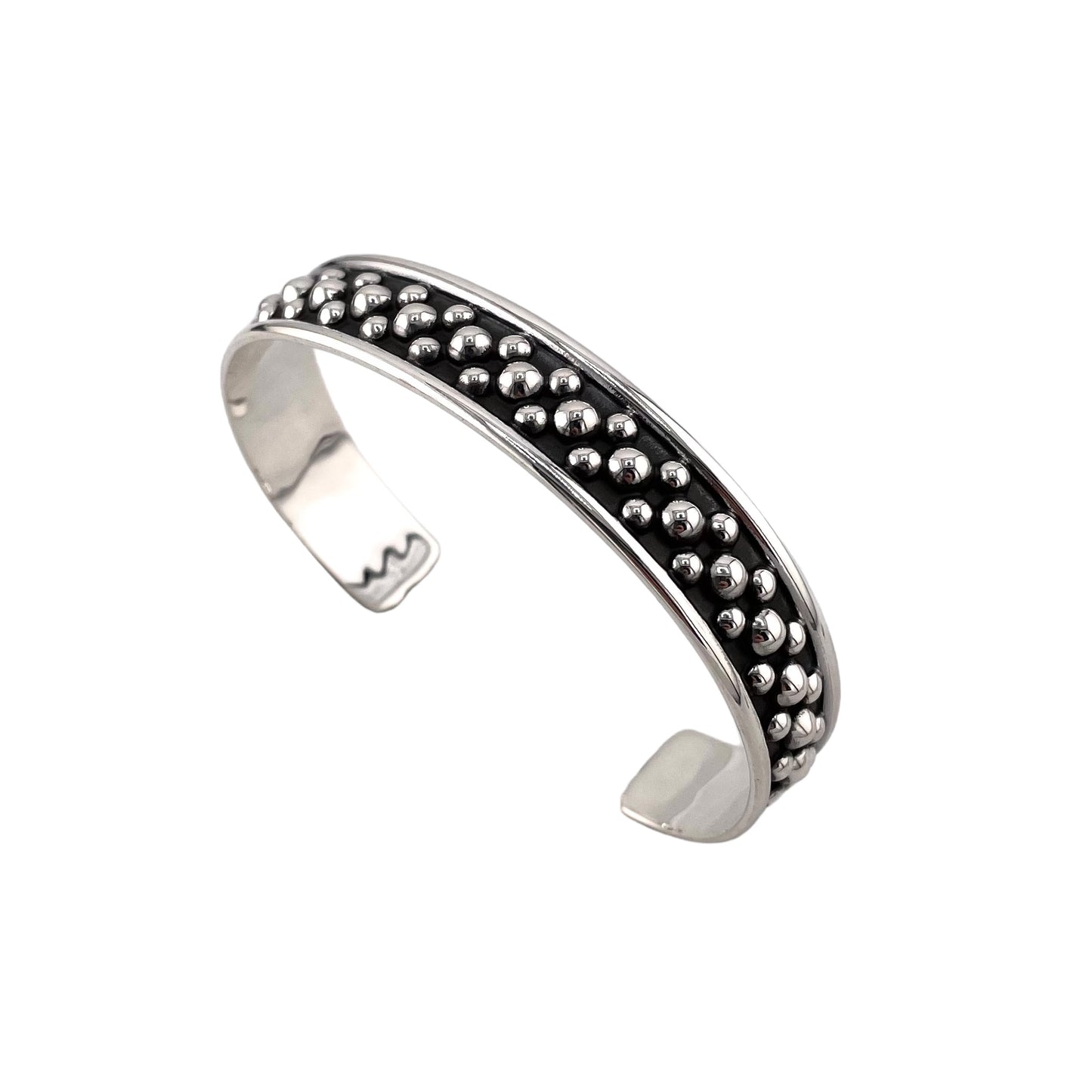 Mixed Ball Dot Cuff Bracelet 12mm Wide Sterling Silver