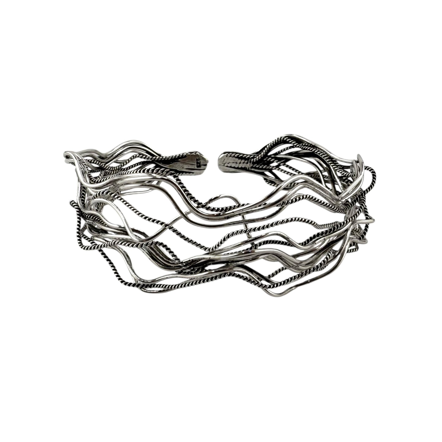 Intertwined Wire Row Cuff Bracelet Sterling Silver