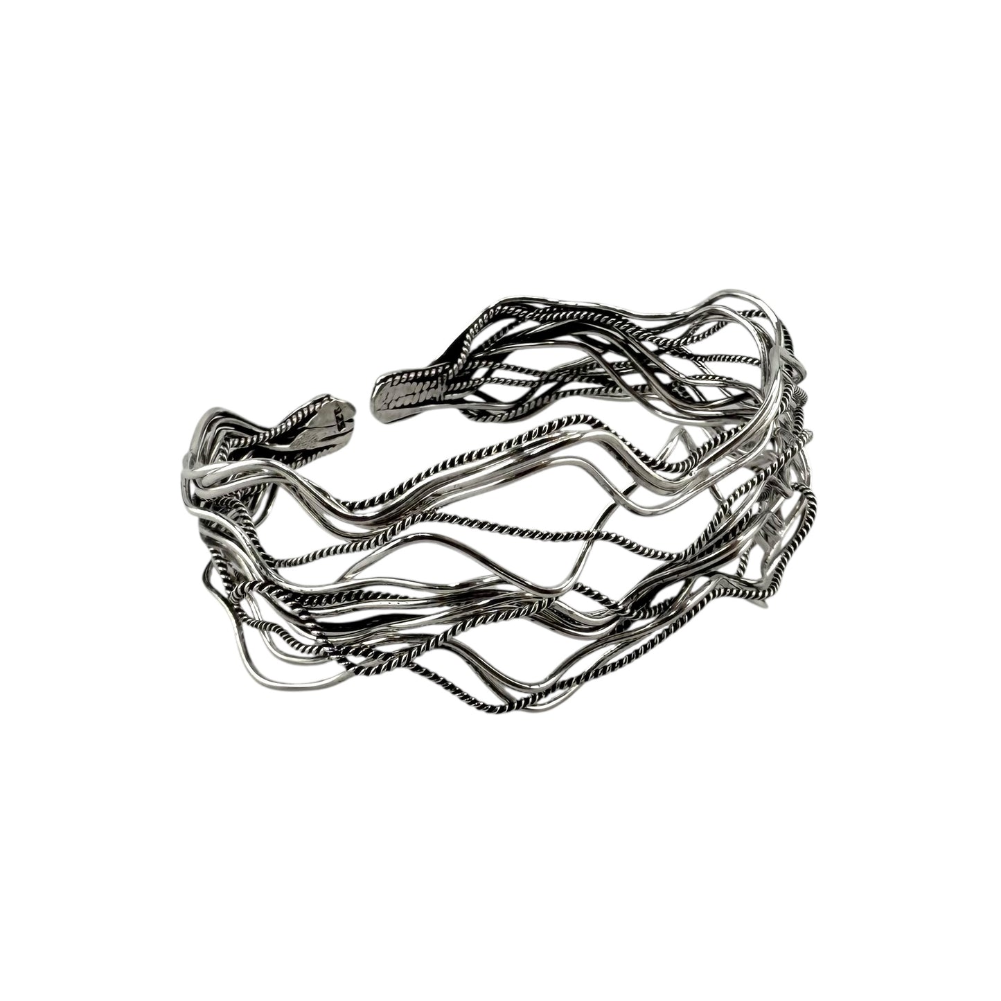 Intertwined Wire Row Cuff Bracelet Sterling Silver