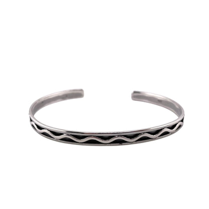 Wave Pattern Cuff Bracelet Sterling Silver
