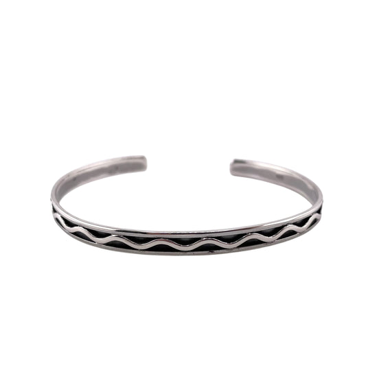 Wave Pattern Cuff Bracelet Sterling Silver