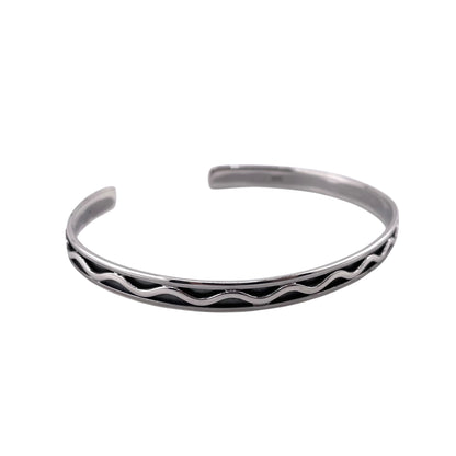 Wave Pattern Cuff Bracelet Sterling Silver