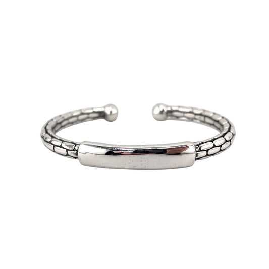 Brick Pattern Bar Cuff Bracelet Sterling Silver