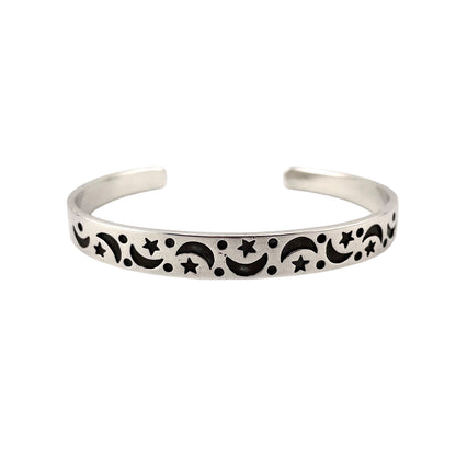 Crescent Star Circle Cuff Bracelet Sterling Silver