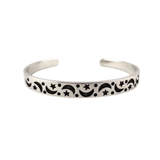 Crescent Star Circle Cuff Bracelet Sterling Silver